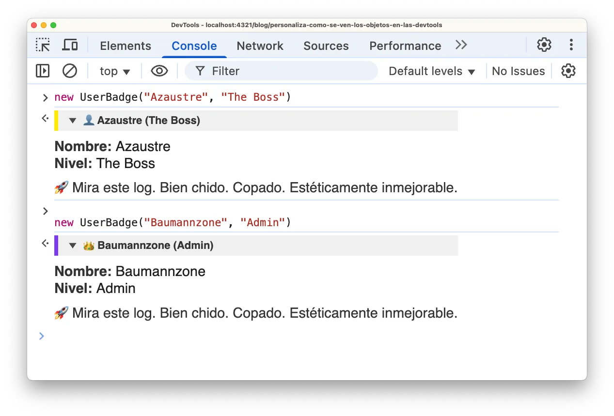 Resultado de usar el formateador personalizado